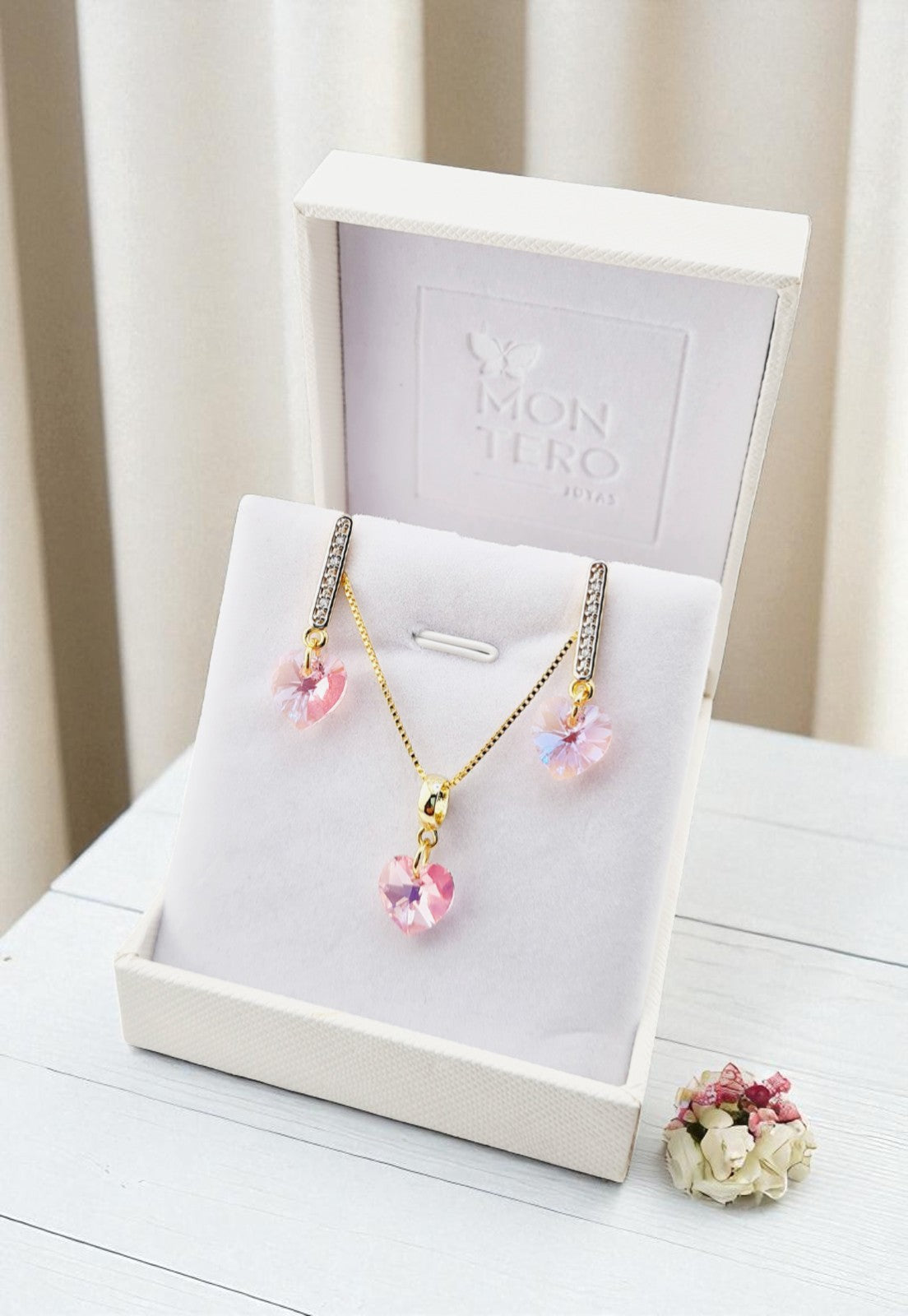 Conjunto Romance Gold 24K Cristal Genuino Ligth Rose