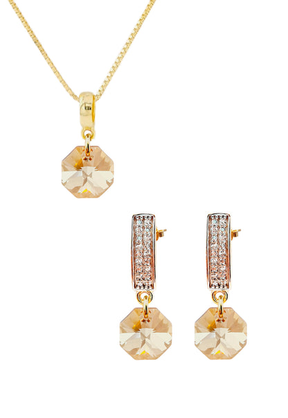 Conjunto Bruselas Gold 24K Cristal Genuino Golden Shadow