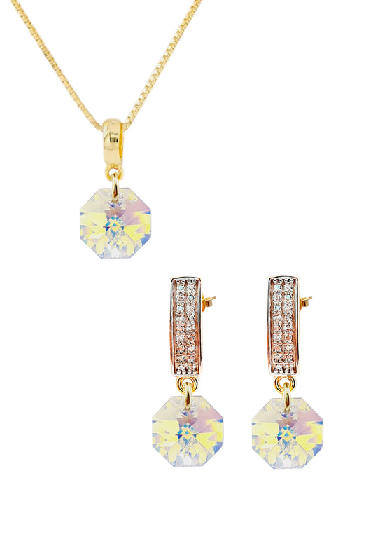 Conjunto Bruselas Baño Oro 24K Cristal Genuino Aurora Boreal