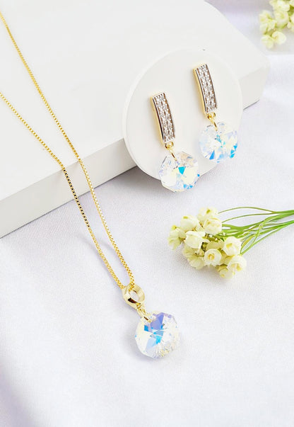 Conjunto Bruselas Baño Oro 24K Cristal Genuino Aurora Boreal