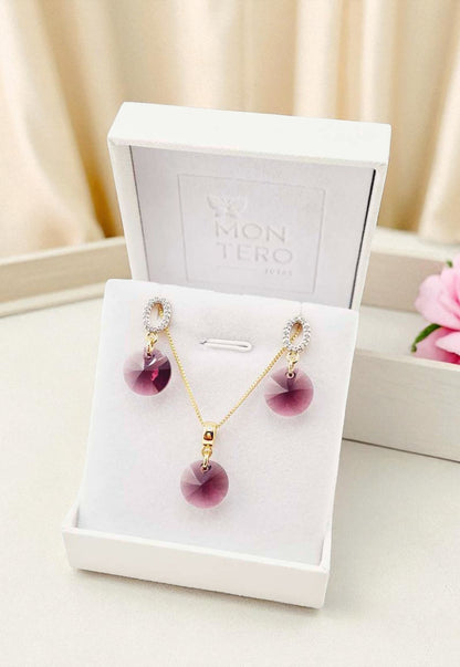 Conjunto Madrid Gold 24K Cristal Genuino Amethyst
