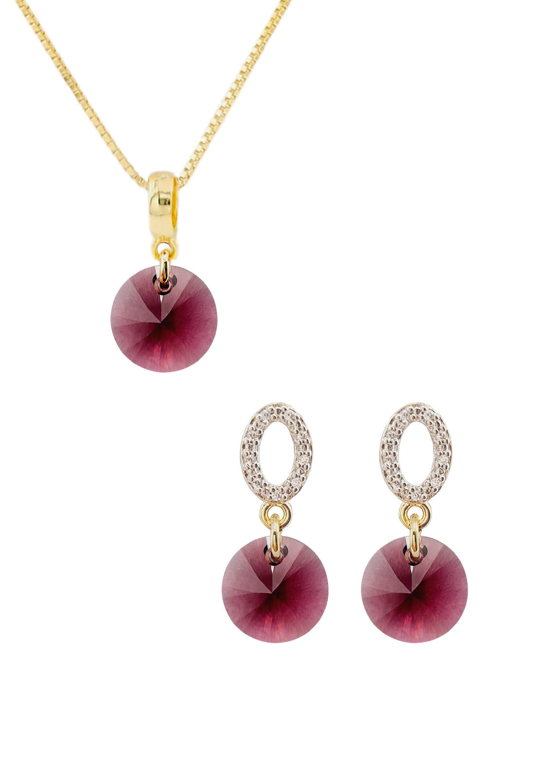 Conjunto Madrid Gold 24K Cristal Genuino Amethyst