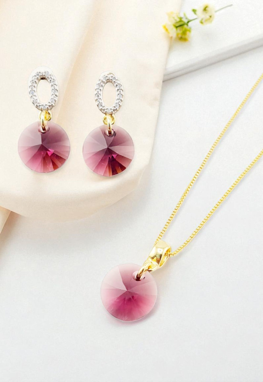 Conjunto Madrid Gold 24K Cristal Genuino Amethyst