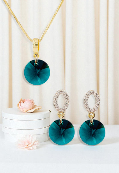 Conjunto Madrid Gold 24K Cristal Genuino Emerald