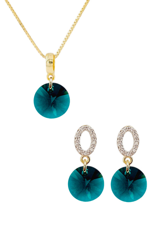 Conjunto Madrid Gold 24K Cristal Genuino Emerald