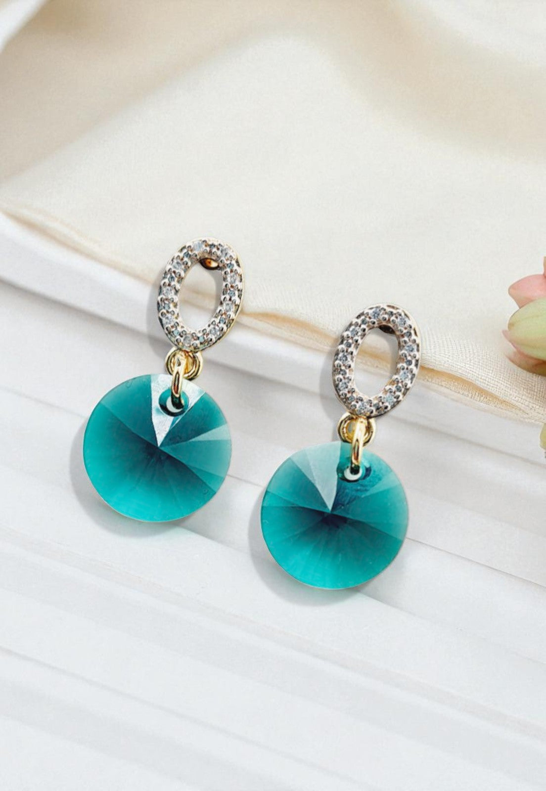 Conjunto Madrid Gold 24K Cristal Genuino Emerald