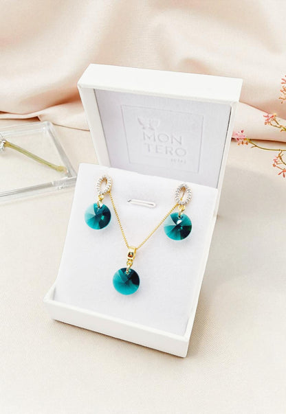 Conjunto Madrid Gold 24K Cristal Genuino Emerald