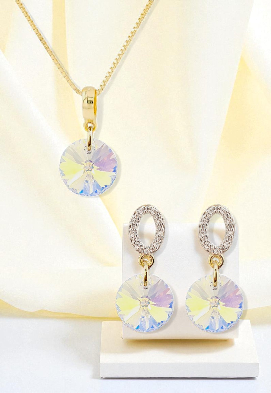 Conjunto Madrid Gold 24K Cristal Genuino Aurora Boreal