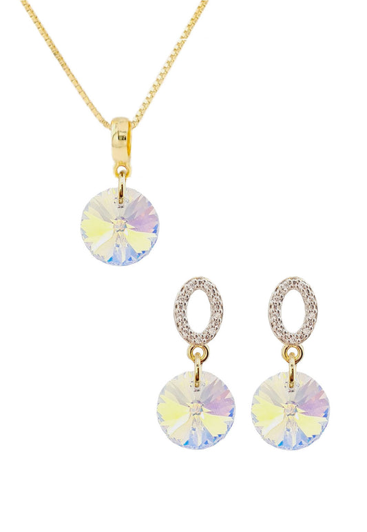 Conjunto Madrid Gold 24K Cristal Swarovski® Aurora Boreal