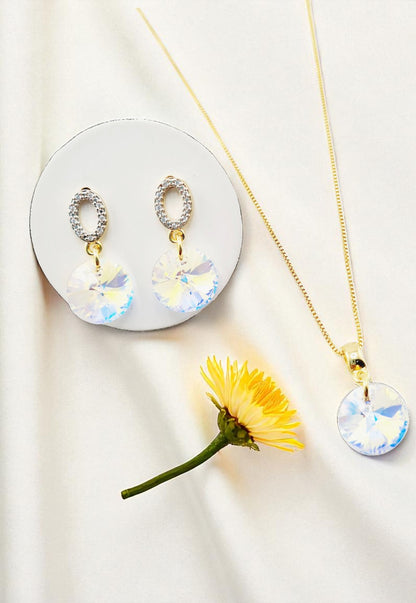 Conjunto Madrid Gold 24K Cristal Genuino Aurora Boreal