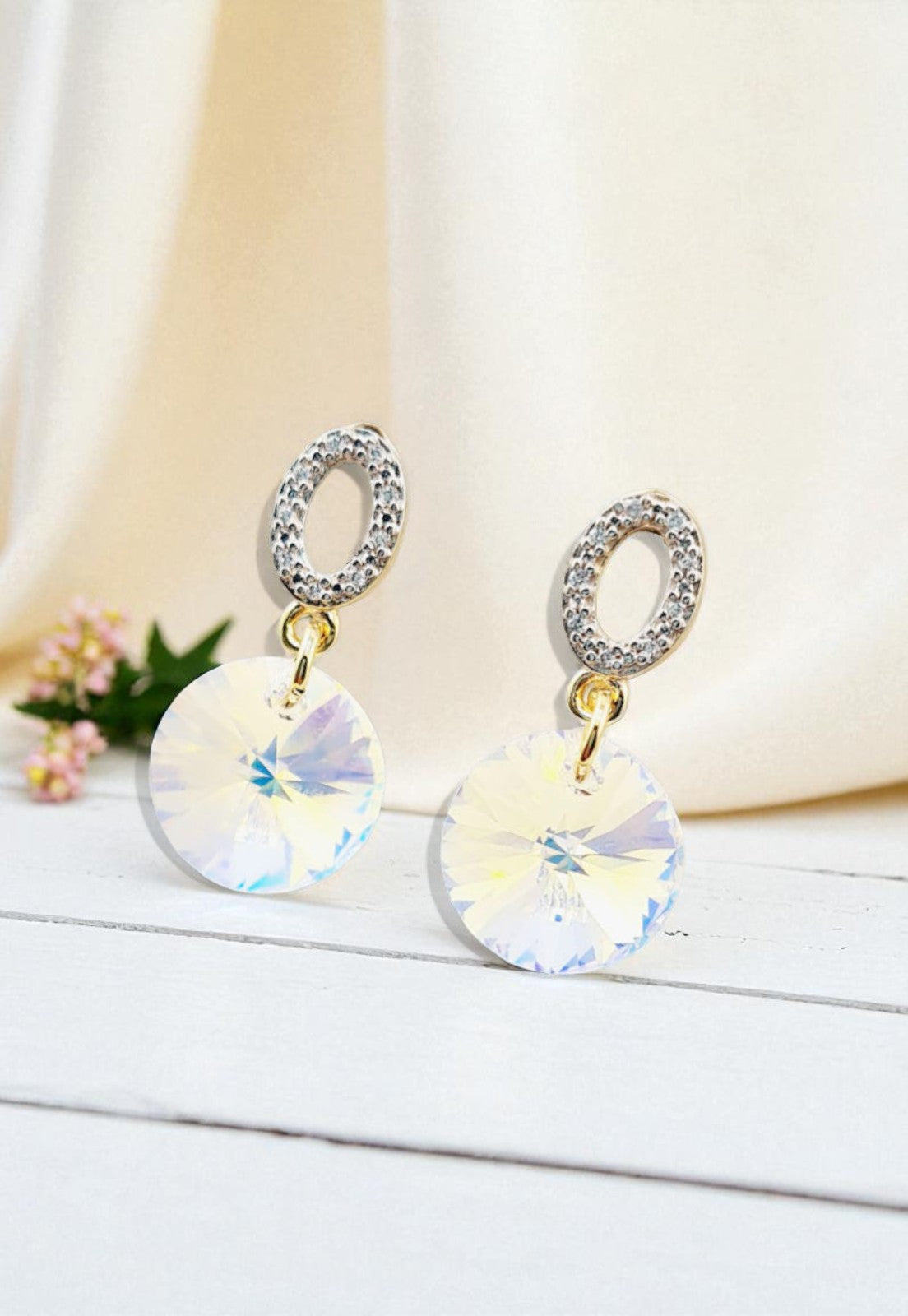 Conjunto Madrid Gold 24K Cristal Genuino Aurora Boreal