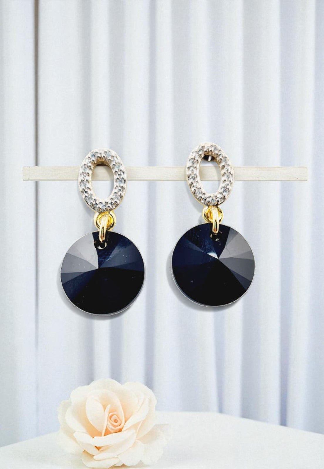 Conjunto Madrid Gold 24K Cristal Genuino Jet