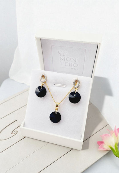 Conjunto Madrid Gold 24K Cristal Genuino Jet