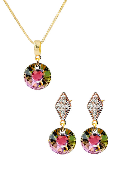 Conjunto Enigma Gold 24K Cristal Genuino Vitral Light