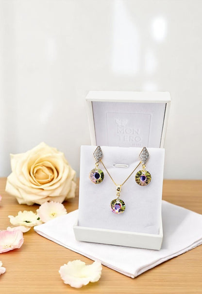 Conjunto Enigma Gold 24K Cristal Genuino Vitral Light