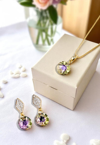 Conjunto Enigma Gold 24K Cristal Genuino Vitral Light