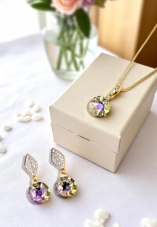 Conjunto Enigma Gold 24K Cristal Genuino Vitral Light