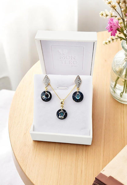 Conjuto Enigma Gold 24K Cristal Genuino Silver Night