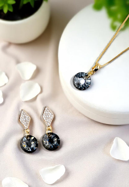 Conjuto Enigma Gold 24K Cristal Genuino Silver Night