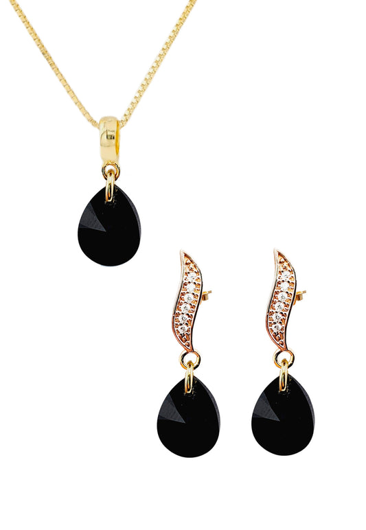 Conjunto Encanto Gold 24K Cristal Swarovski® Jet