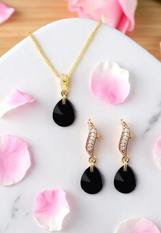 Conjunto Encanto Gold 24K Cristal Swarovski® Jet