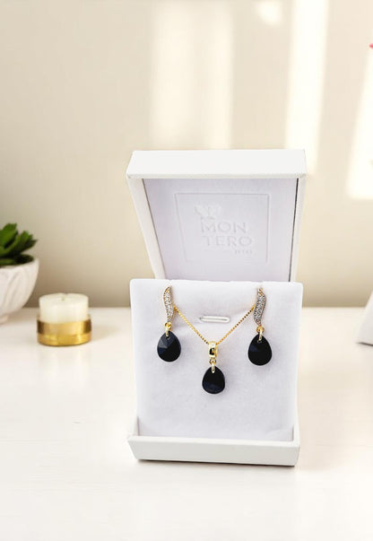 Conjunto Encanto Gold 24K Cristal Genuino Jet
