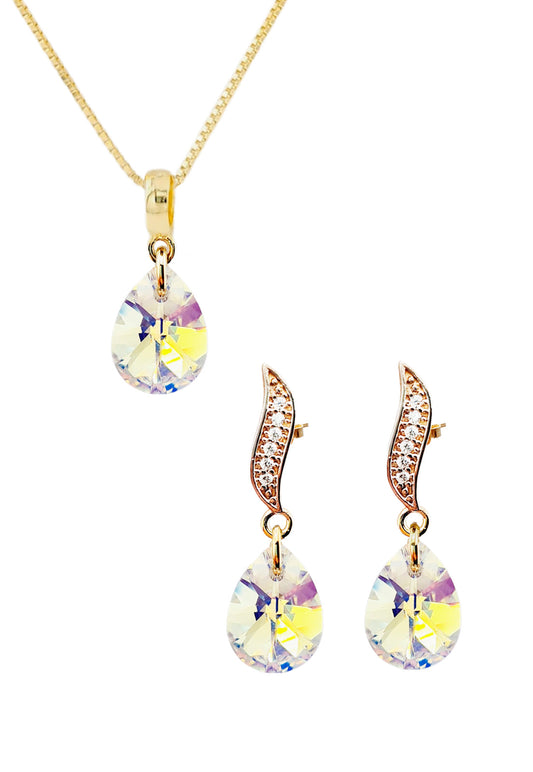 Conjunto Encanto Gold 24K Cristal Swarovski® Aurora Boreal