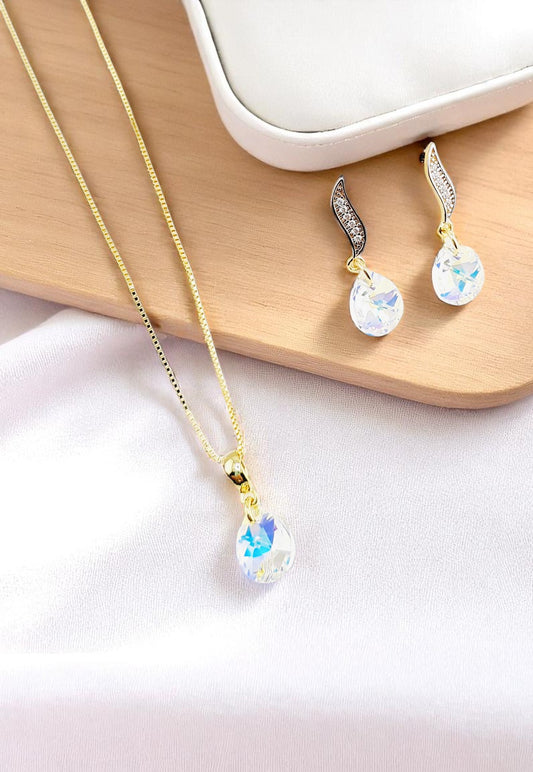 Conjunto Encanto Gold 24K Cristal Genuino Aurora Boreal