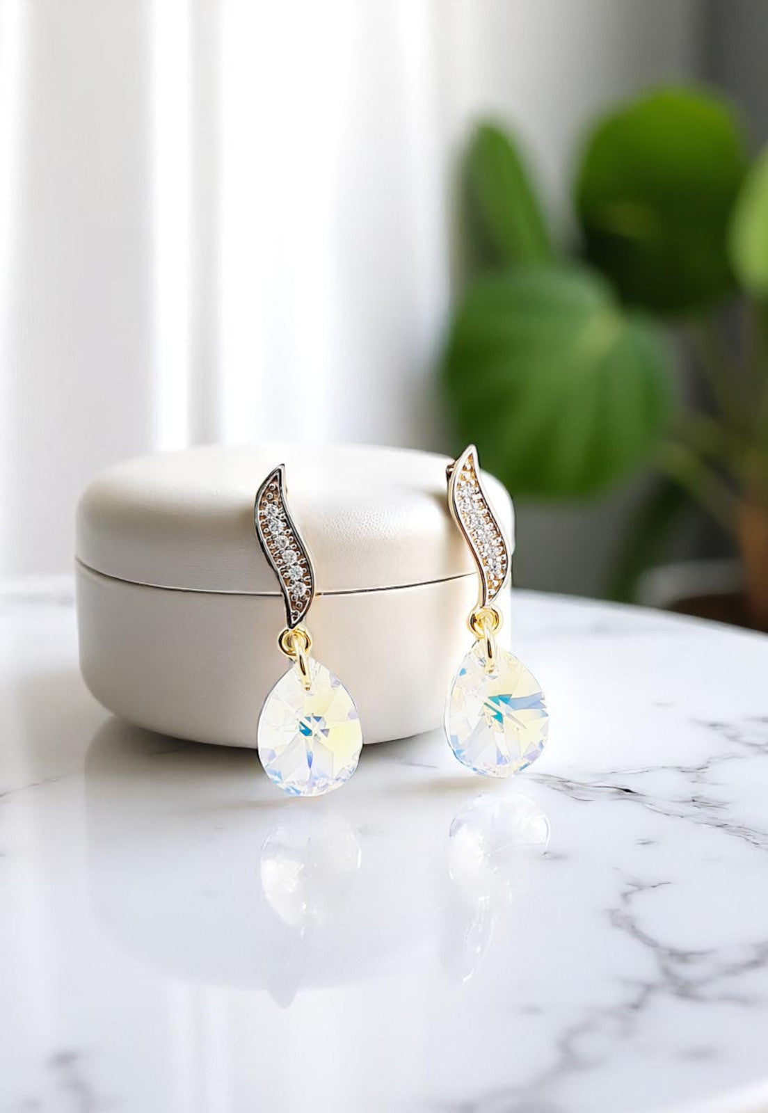 Conjunto Encanto Gold 24K Cristal Genuino Aurora Boreal