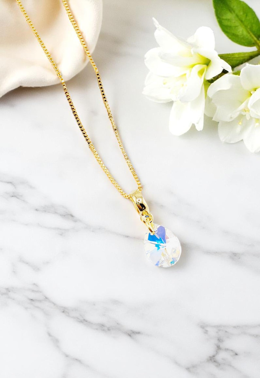 Conjunto Encanto Gold 24K Cristal Genuino Aurora Boreal