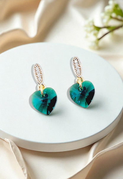 Aros Romance Gold 24K Cristal Genuino Emerald