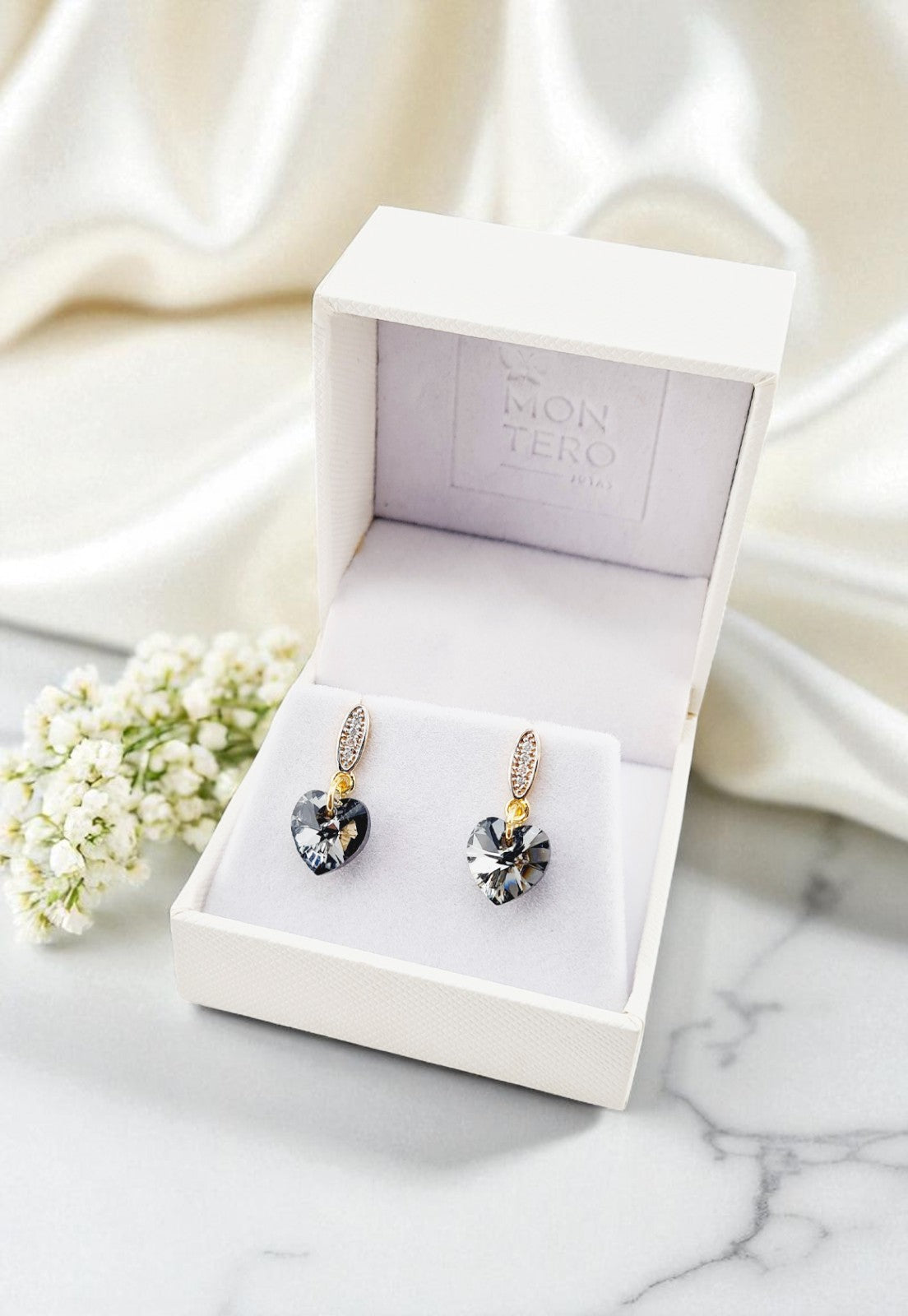 Aros Romance Gold 24K Cristale Genuino Silver Night