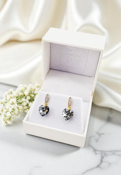 Aros Romance Gold 24K Cristale Genuino Silver Night