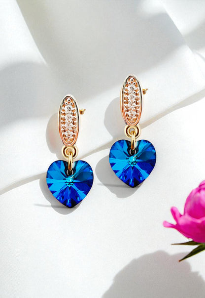 Aros Romance Gold 24K Cristale Genuino Bermuda Blue