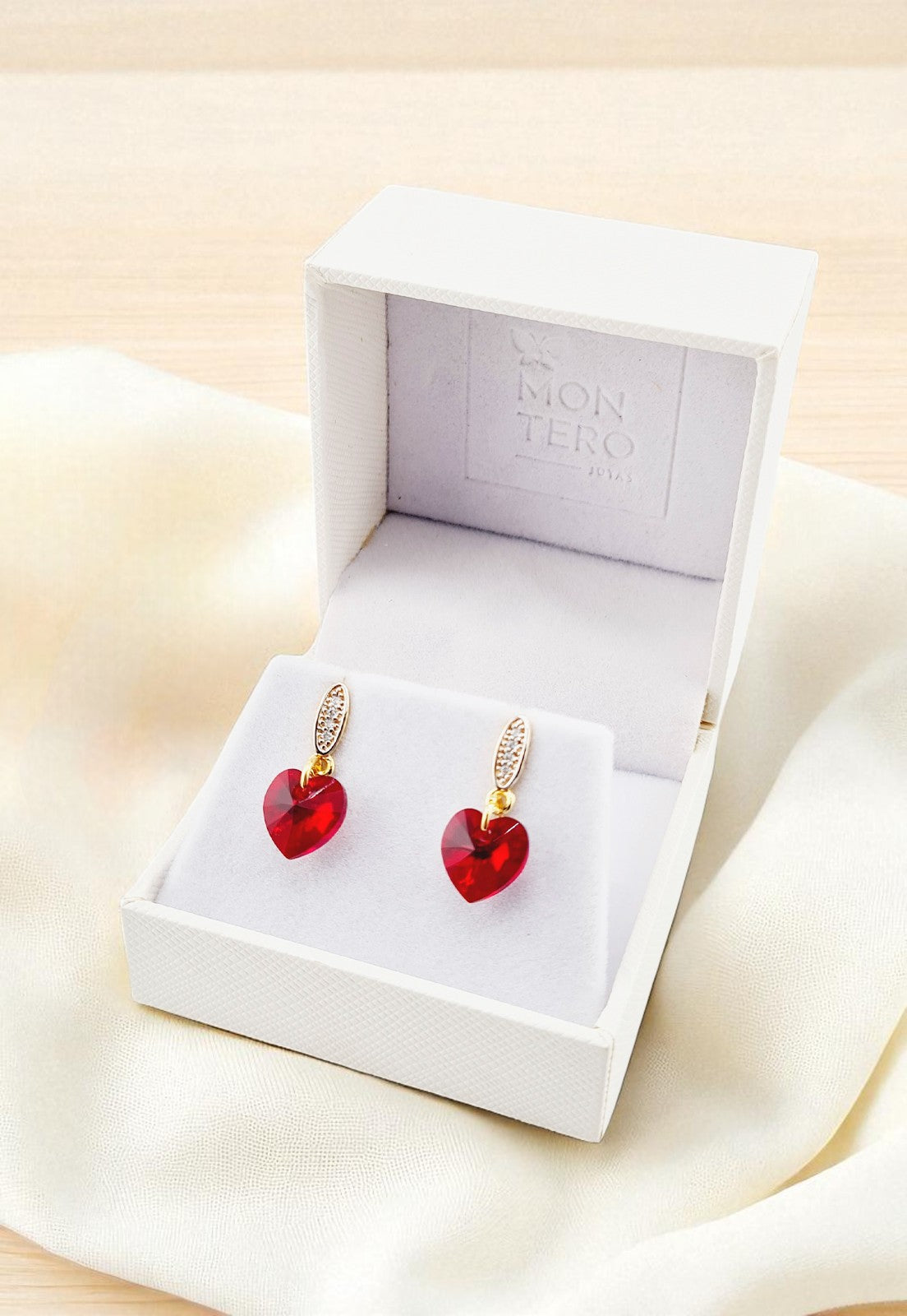 Aros Romance Gold 24K Cristal Genuino Siam Shimmer