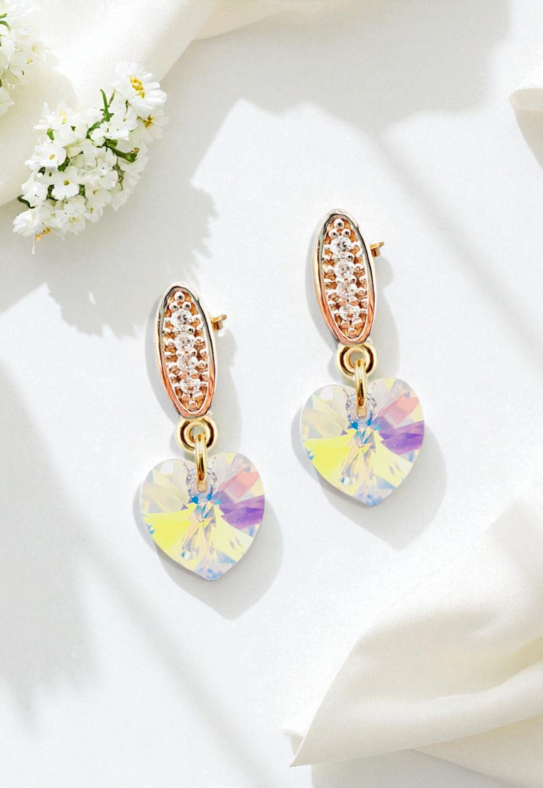 Aros Romance Gold 24K Cristal Genuino Aurora Boreal