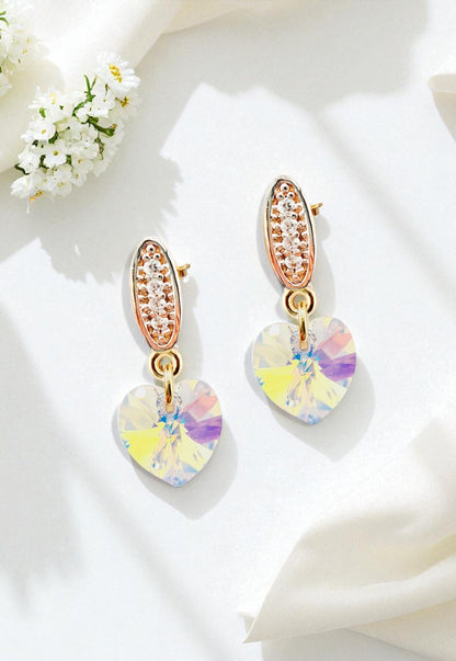 Aros Romance Gold 24K Cristal Genuino Aurora Boreal