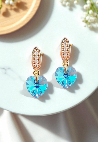 Aros Romance Gold 24KCristal Genuino Aquamarine