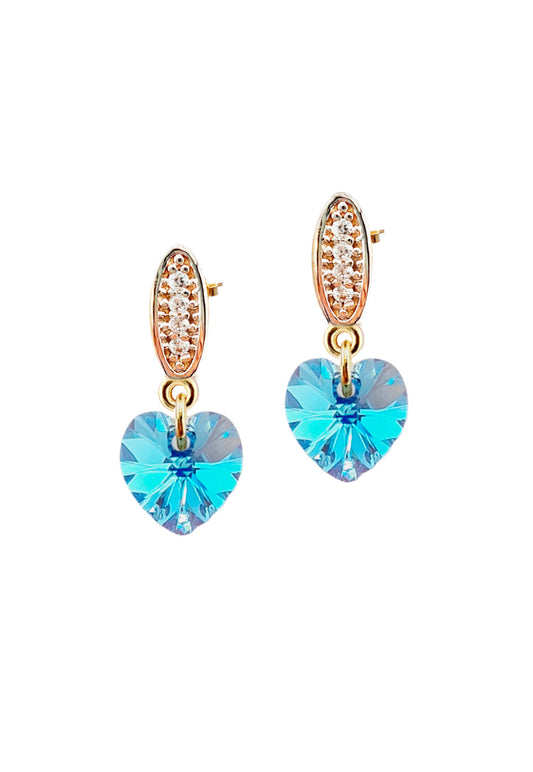Aros Romance Gold 24K Cristal Swarovski® Aquamarine