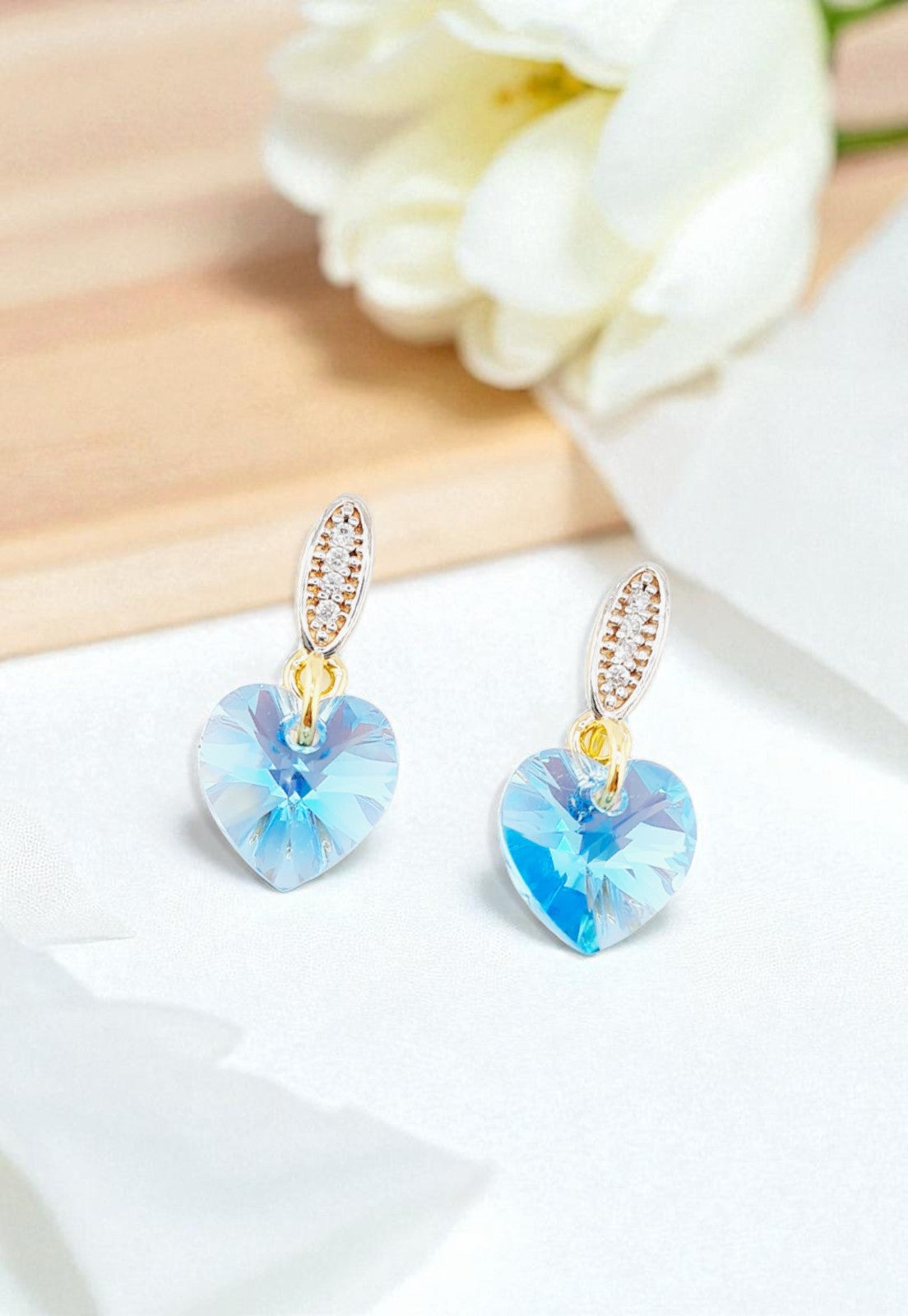 Aros Romance Gold 24KCristal Genuino Aquamarine