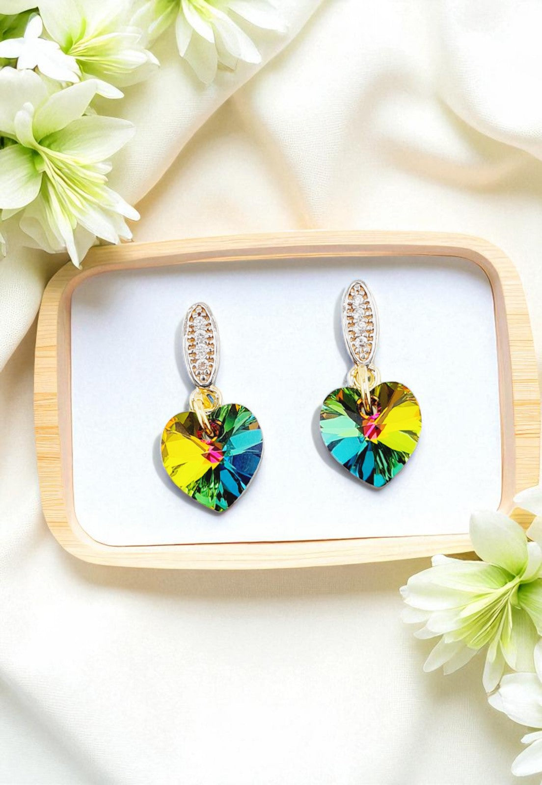 Aros Romance Gold 24K Cristal Genuino Vitral Medium