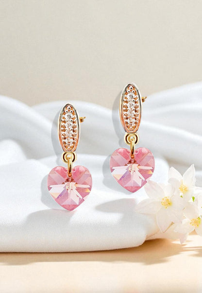 Aros Romance Gold 24K Cristal Genuino Light Rose