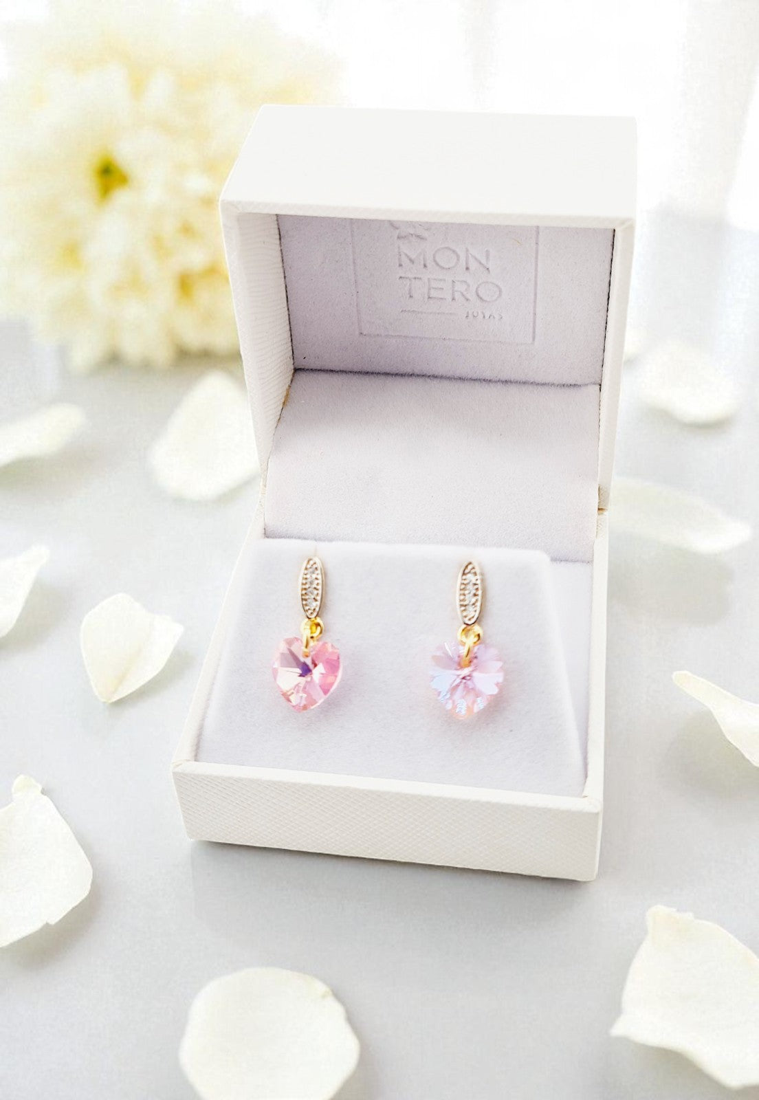 Aros Romance Gold 24K Cristal Genuino Light Rose