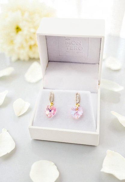 Aros Romance Gold 24K Cristal Genuino Light Rose