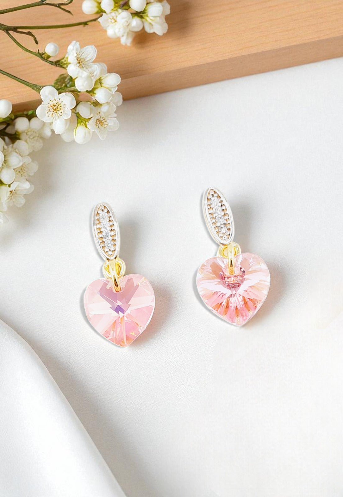 Aros Romance Gold 24K Cristal Genuino Light Rose