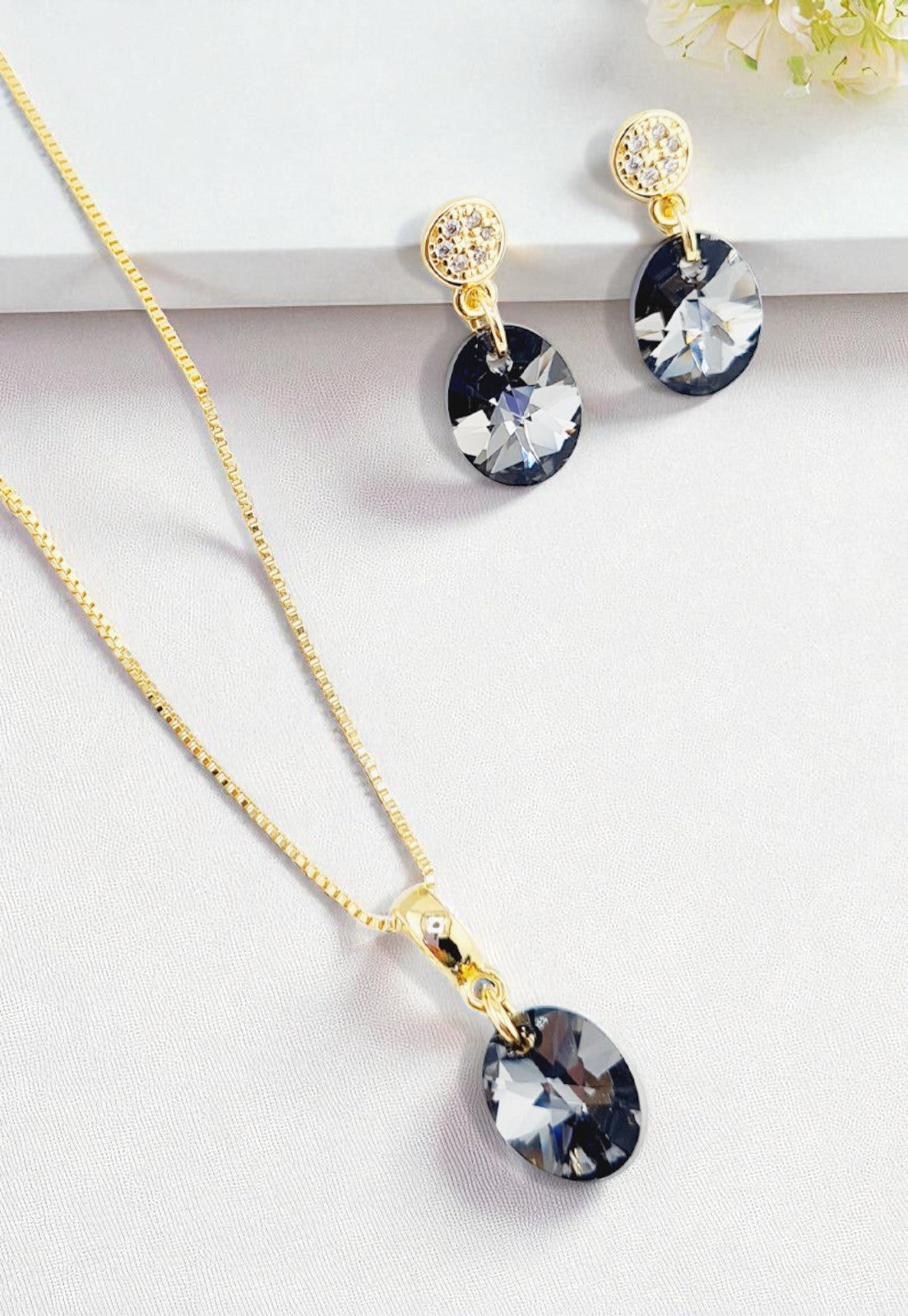 Conjunto Praga Baño Oro 24K Cristal Genuino Silver Night