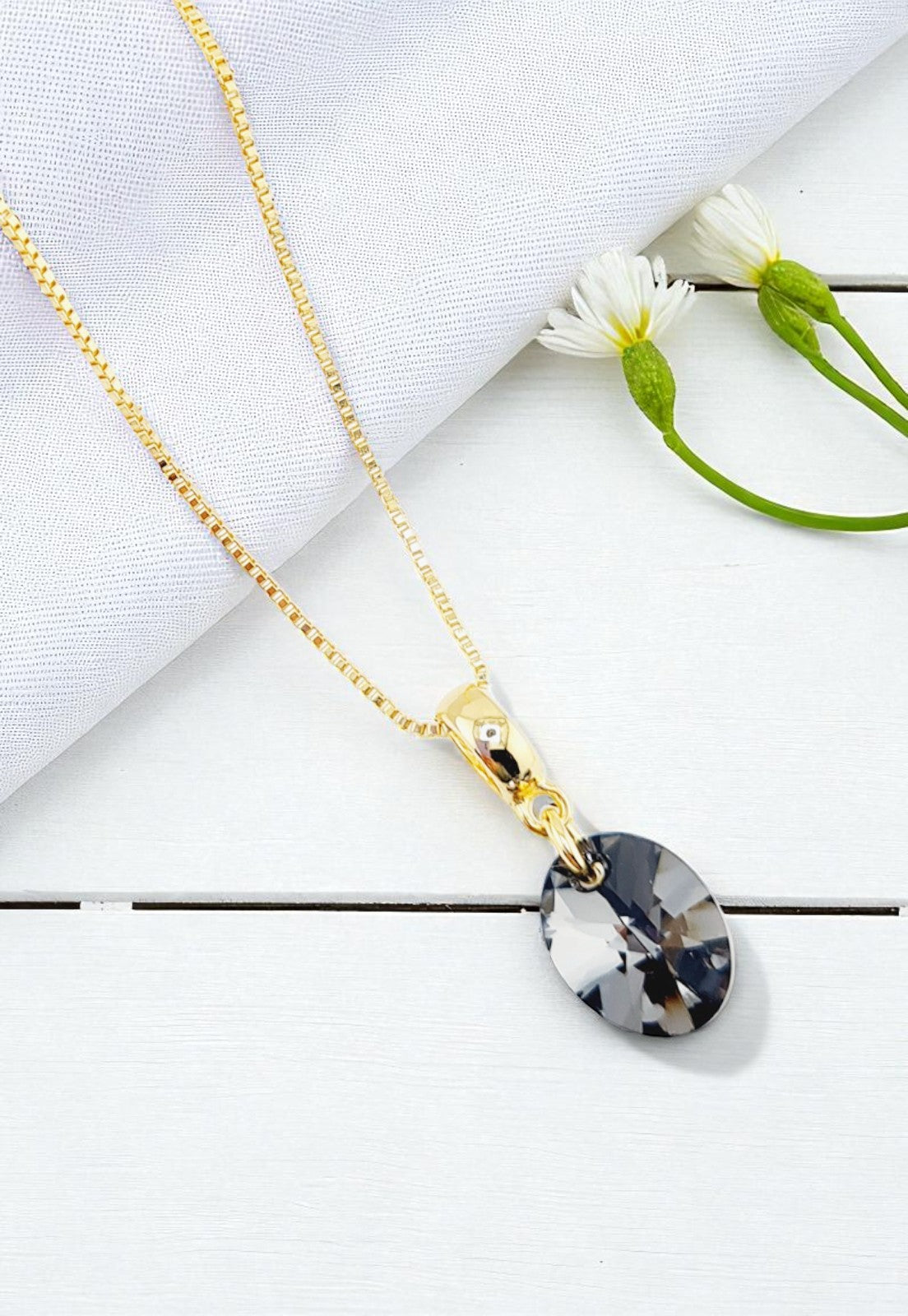 Conjunto Praga Gold 24K Cristal Swarovski® Silver Night
