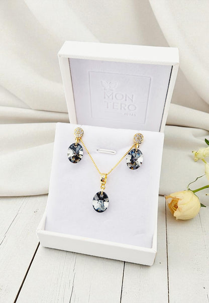 Conjunto Praga Baño Oro 24K Cristal Genuino Silver Night