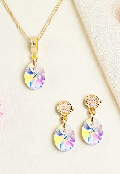 Conjunto Praga Gold 24K Cristal Swarovski® Aurora Boreal