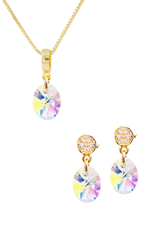 Conjunto Praga Baño Oro 24K Cristal Genuino Aurora Boreal